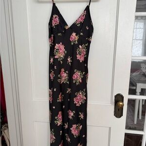 Zara Black Maxi Dress with Pink Floral Design